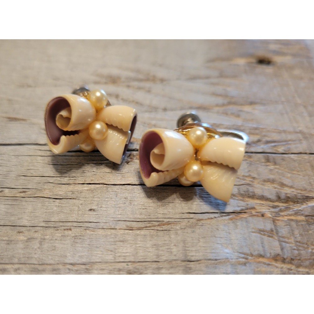 Vintage Faux Pearl Earrings Scroll Clip On Gold Tone Party Jewelry